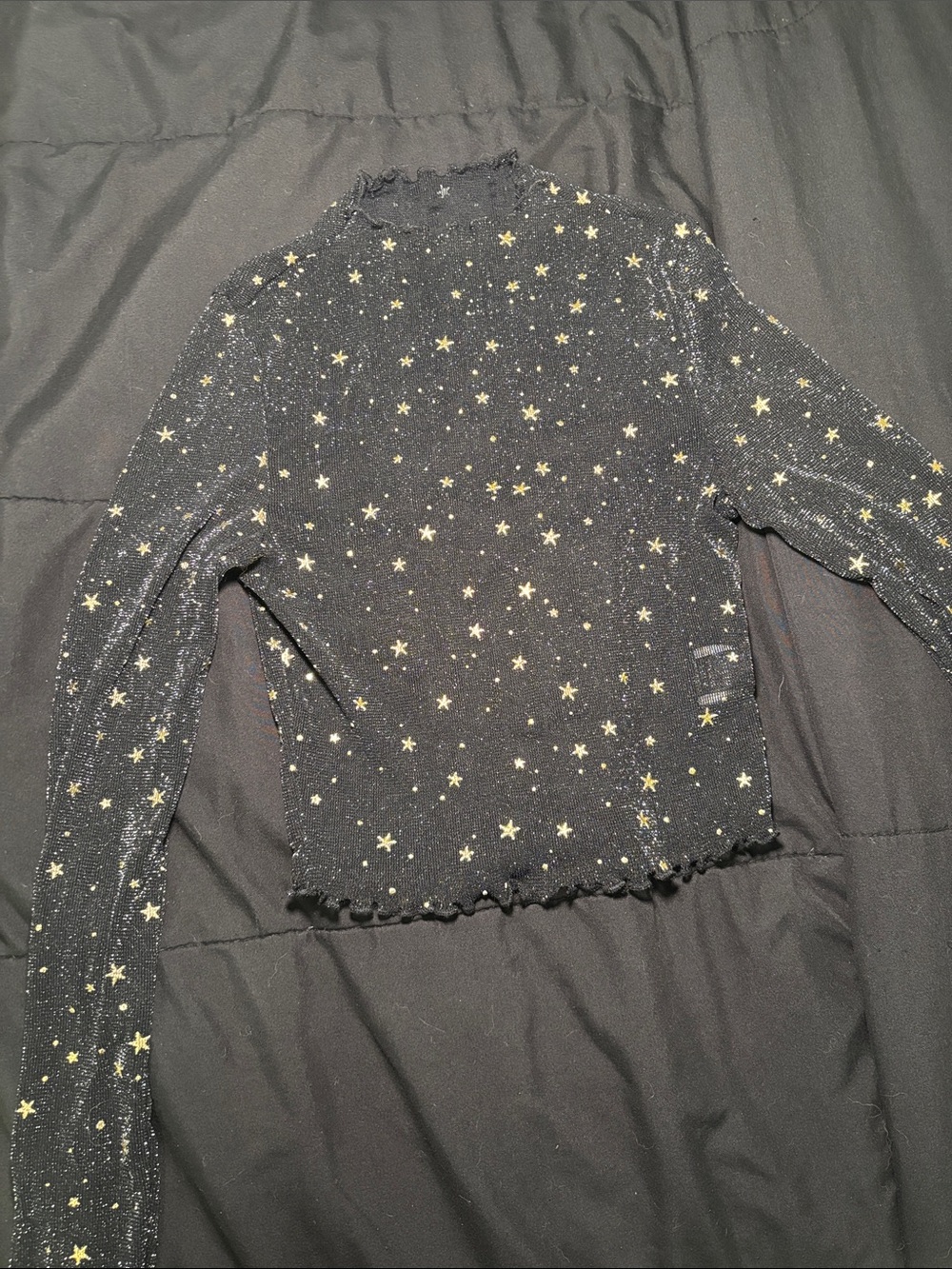 Black Star Print Long Sleeve Mesh Top